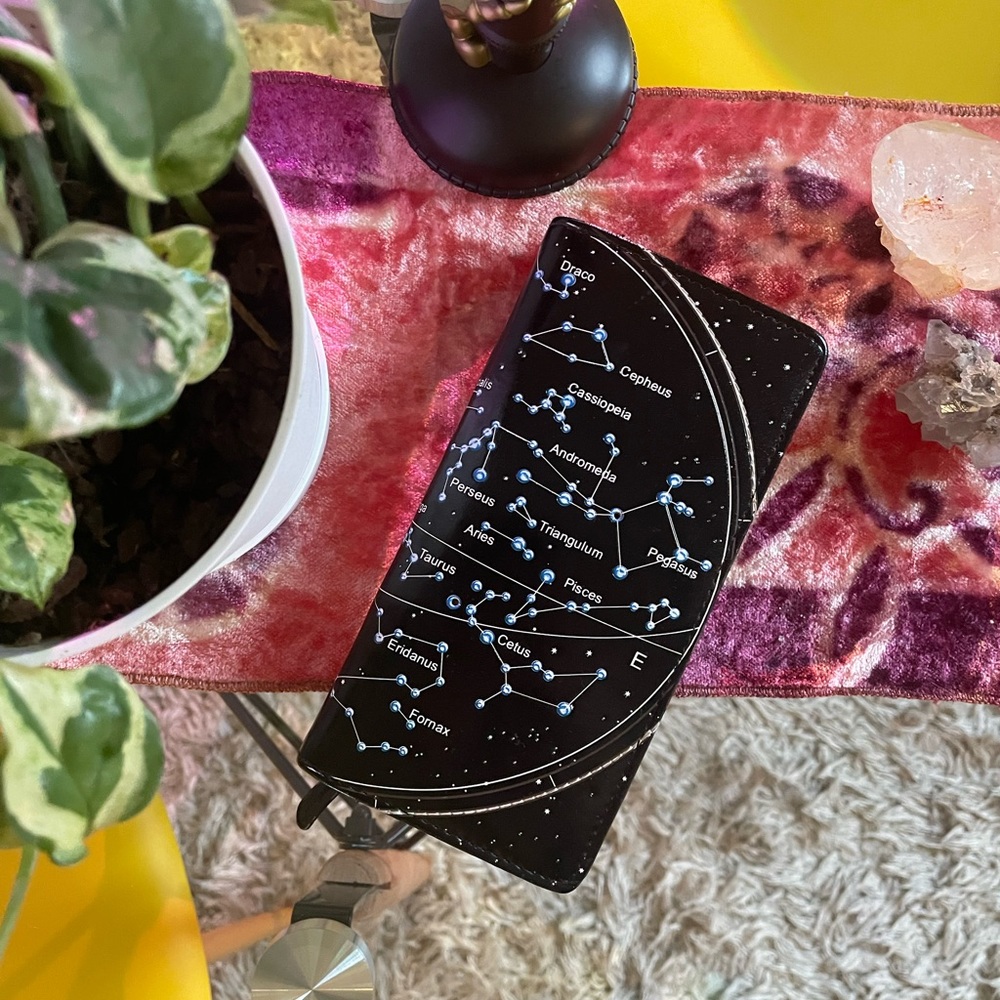 Celestial wallet! Lightly worn. Lots of pockets! Zip coin purse